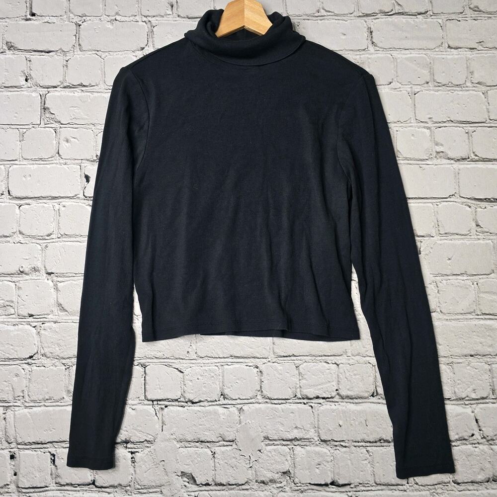 Levis Black Ribbed Long Sleeve Turtleneck Knit Top Cotton‎ Blend Size Large